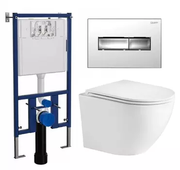 Комплект 3 в 1 инсталляция Loranto 4501 + Подвесной унитаз WeltWasser Merzbach 043 GL-WT + кнопка хром