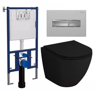 Комплект 3 в 1 инсталляция Loranto 4501 + Унитаз подвесной Grossman GR-4455BMS + кнопка хром матовая