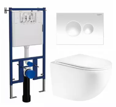 Комплект 3 в 1 инсталляция Loranto 4501 + Унитаз подвесной Enio Unico Tornado EN2105073 + кнопка белая глянцевая