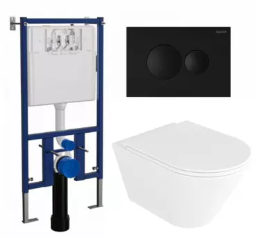 Комплект 3 в 1 инсталляция Loranto 4501 + Унитаз подвесной Enio Cento EN4280110 + кнопка черная матовая