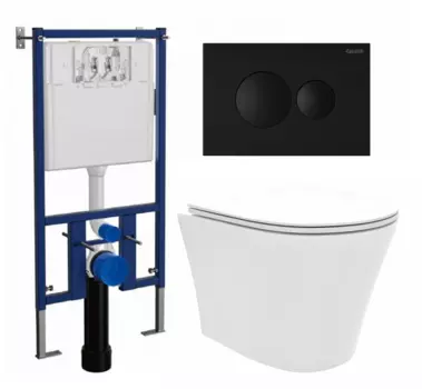 Комплект 3 в 1 инсталляция Loranto 4501 + Унитаз подвесной Enio Neo EN5370588 + кнопка черная матовая