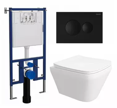 Комплект 3 в 1 инсталляция Loranto 4501 + Унитаз подвесной Enio Vicino EN9170544 + кнопка черная матовая