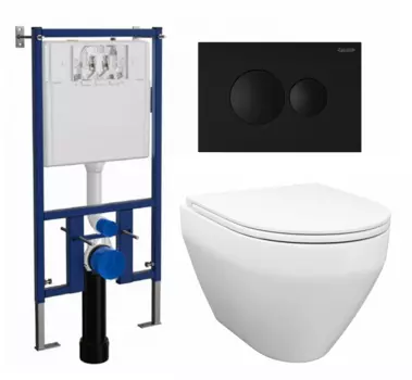 Комплект 3 в 1 инсталляция Loranto 4501 + Унитаз подвесной Enio Cono EN2870522 + кнопка черная матовая
