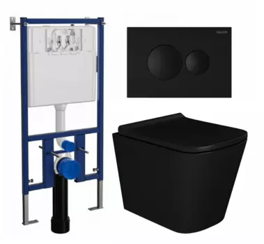 Комплект 3 в 1 инсталляция Loranto 4501 + Унитаз подвесной Enio Binario BL черный EN4180225 + кнопка черная матовая