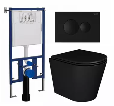 Комплект 3 в 1 инсталляция Loranto 4501 + Унитаз подвесной Enio Cento BL черный EN4280035 + кнопка черная матовая