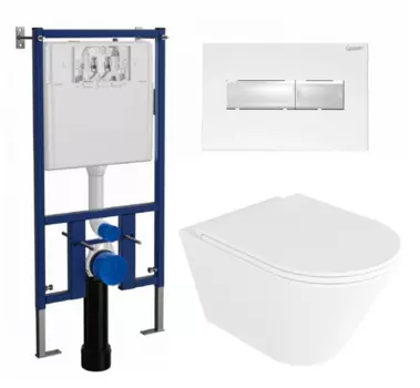 Комплект 3 в 1 инсталляция Loranto 4501 + Унитаз подвесной Enio Cento EN4280110 + кнопка белая глянцевая