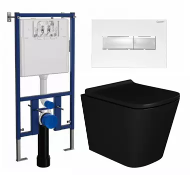 Комплект 3 в 1 инсталляция Loranto 4501 + Унитаз подвесной Enio Binario BL черный EN4180225 + кнопка белая глянцевая