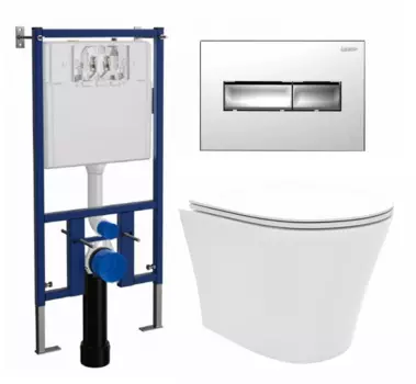 Комплект 3 в 1 инсталляция Loranto 4501 + Унитаз подвесной Enio Neo EN5370588 + кнопка хром