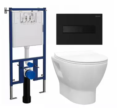 Комплект 3 в 1 инсталляция Loranto 4501 + Унитаз подвесной Enio Nativo EN1270551 + кнопка черная матовая