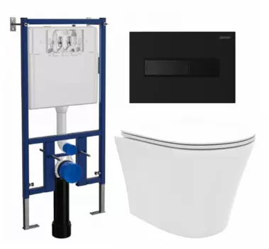 Комплект 3 в 1 инсталляция Loranto 4501 + Унитаз подвесной Enio Neo EN5370588 + кнопка черная матовая
