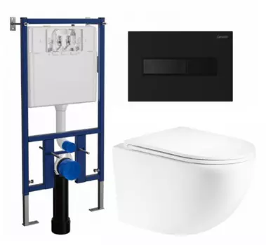 Комплект 3 в 1 инсталляция Loranto 4501 + Унитаз подвесной Enio Unico Tornado EN2105073 + кнопка черная матовая