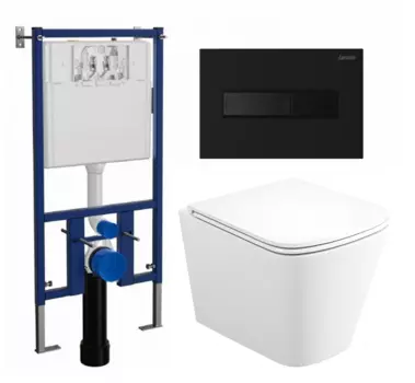 Комплект 3 в 1 инсталляция Loranto 4501 + Унитаз подвесной Enio Binario Tornado EN4180237 + кнопка черная матовая