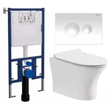 Комплект 3 в 1 инсталляция Loranto 4501 + Подвесной безободковый унитаз CeruttiSpa Bernina aria CT7191 + кнопка белая глянцевая