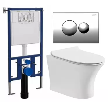 Комплект 3 в 1 инсталляция Loranto 4501 + Подвесной безободковый унитаз CeruttiSpa Bernina aria CT7191+ кнопка хром