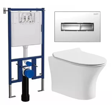 Комплект 3 в 1 инсталляция Loranto 4501 + Подвесной безободковый унитаз CeruttiSpa Bernina aria CT7191 + кнопка хром
