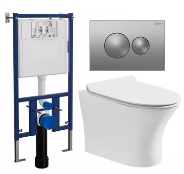 Комплект 3 в 1 инсталляция Loranto 4501 + Подвесной безободковый унитаз CeruttiSpa Bernina aria CT7191 + кнопка хром матовая