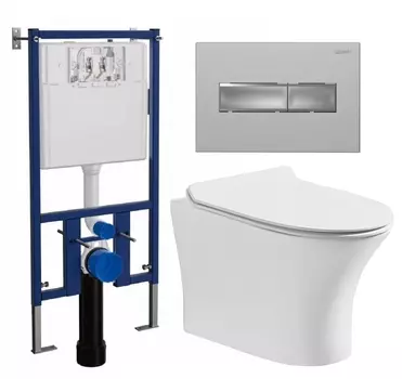 Комплект 3 в 1 инсталляция Loranto 4501 + Подвесной безободковый унитаз CeruttiSpa Bernina aria CT7191 + кнопка хром матовая