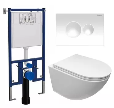 Комплект 3 в 1 инсталляция Loranto 4501 + Подвесной безободковый унитаз Cerutti Spa Sella aria CT9529 Tornado + кнопка белая глянцевая