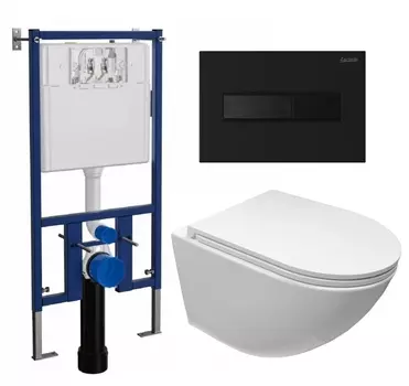 Комплект 3 в 1 инсталляция Loranto 4501 + Подвесной безободковый унитаз Cerutti Spa Sella aria CT9529 Tornado + кнопка черная матовая