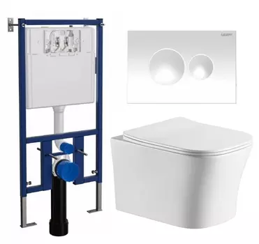 Комплект 3 в 1 инсталляция Loranto 4501 + Подвесной унитаз CeruttiSpa Marmolada aria CT7778 + кнопка белая глянцевая