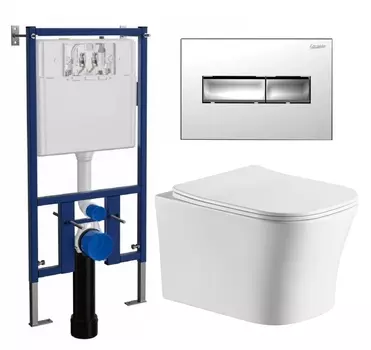 Комплект 3 в 1 инсталляция Loranto 4501 + Подвесной унитаз CeruttiSpa Marmolada aria CT7778 + кнопка хром