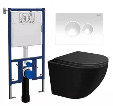 Комплект 3 в 1 инсталляция Loranto 4501 + Подвесной унитаз SinteSi EVI + кнопка белая глянцевая