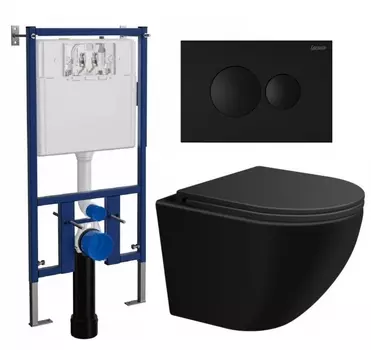 Комплект 3 в 1 инсталляция Loranto 4501 + Подвесной унитаз SinteSi EVI + кнопка черная матовая