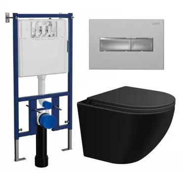 Комплект 3 в 1 инсталляция Loranto 4501 + Подвесной унитаз SinteSi EVI + кнопка хром матовая