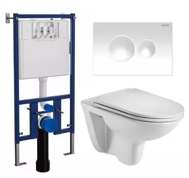 Комплект 3 в 1 инсталляция Loranto 4501 + Подвесной унитаз WeltWasser Baarbach 004 GL-WT + кнопка белая глянцевая
