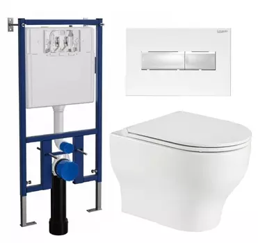 Комплект 3 в 1 инсталляция Loranto 4501 + Подвесной унитаз WeltWasser Erlenbach 004 GL-WT + кнопка белая глянцевая