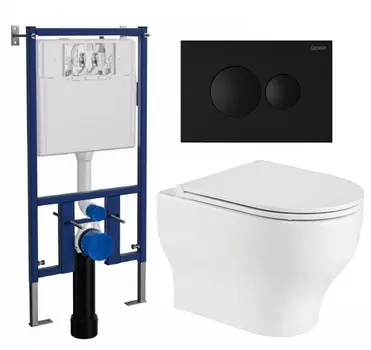 Комплект 3 в 1 инсталляция Loranto 4501 + Подвесной унитаз WeltWasser Erlenbach 004 GL-WT + кнопка черная матовая