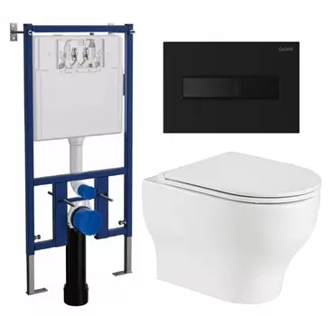 Комплект 3 в 1 инсталляция Loranto 4501 + Подвесной унитаз WeltWasser Erlenbach 004 GL-WT + кнопка черная матовая