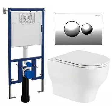 Комплект 3 в 1 инсталляция Loranto 4501 + Подвесной унитаз WeltWasser Erlenbach 004 GL-WT + кнопка хром