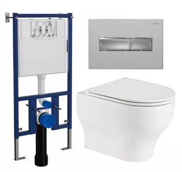 Комплект 3 в 1 инсталляция Loranto 4501 + Подвесной унитаз WeltWasser Erlenbach 004 GL-WT + кнопка хром матовая