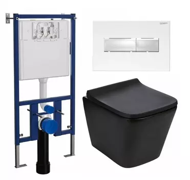 Комплект 3 в 1 инсталляция Loranto 4501 + Подвесной унитаз WeltWasser Gelbach 041 MT-BL + кнопка белая глянцевая