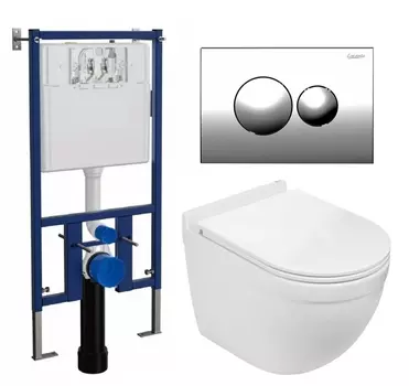 Комплект 3 в 1 инсталляция Loranto 4501 + Подвесной унитаз WeltWasser Heimbach 043 GL-WT + кнопка хром