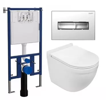 Комплект 3 в 1 инсталляция Loranto 4501 + Подвесной унитаз WeltWasser Heimbach 043 GL-WT + кнопка хром