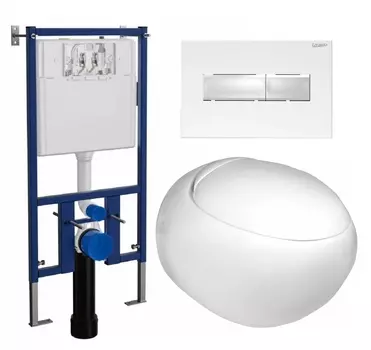 Комплект 3 в 1 инсталляция Loranto 4501 + Подвесной унитаз WeltWasser Jeckenbach + кнопка белая глянцевая