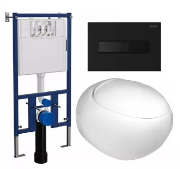 Комплект 3 в 1 инсталляция Loranto 4501 + Подвесной унитаз WeltWasser Jeckenbach + кнопка черная матовая