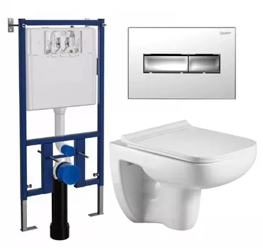 Комплект 3 в 1 инсталляция Loranto 4501 + Подвесной унитаз WeltWasser Kehlbach 004 GL-WT + кнопка хром