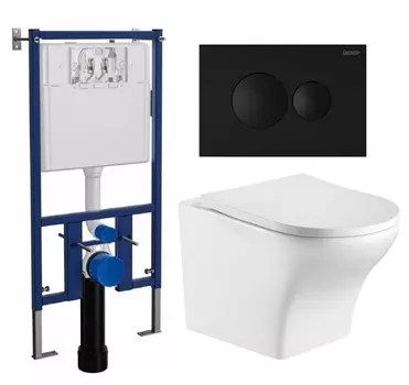 Комплект 3 в 1 инсталляция Loranto 4501 + Подвесной унитаз WeltWasser Odenbach 004 GL-WT + кнопка черная матовая
