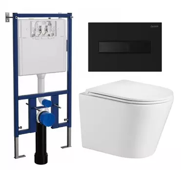 Комплект 3 в 1 инсталляция Loranto 4501 + Подвесной унитаз WeltWasser Salzbach 043 GL-WT + кнопка черная матовая