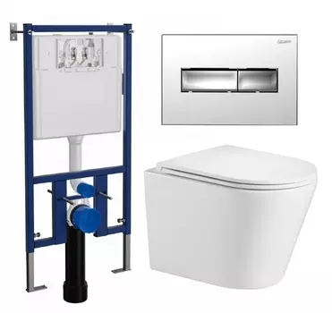 Комплект 3 в 1 инсталляция Loranto 4501 + Подвесной унитаз WeltWasser Salzbach 043 GL-WT + кнопка хром