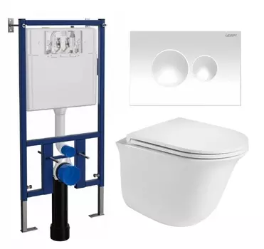Комплект 3 в 1 инсталляция Loranto 4501 + Подвесной унитаз WeltWasser Telbach 004 GL-WT + кнопка белая глянцевая