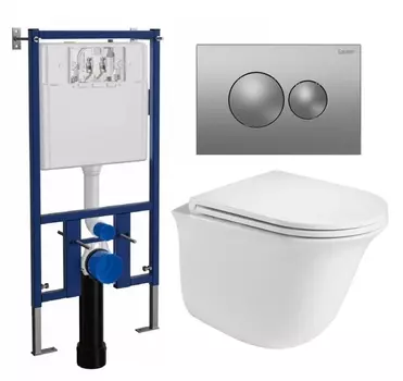 Комплект 3 в 1 инсталляция Loranto 4501 + Подвесной унитаз WeltWasser Telbach 004 GL-WT + кнопка хром матовая