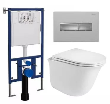 Комплект 3 в 1 инсталляция Loranto 4501 + Подвесной унитаз WeltWasser Telbach 004 GL-WT + кнопка хром матовая