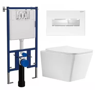 Комплект 3 в 1 инсталляция Loranto 4501 + Унитаз Azario Boca AZ-2002 + кнопка белая глянцевая
