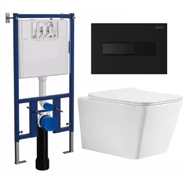 Комплект 3 в 1 инсталляция Loranto 4501 + Унитаз Azario Boca AZ-2002 + кнопка черная матовая