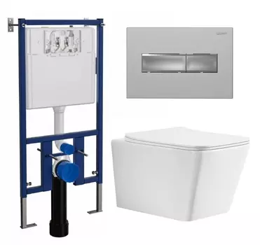 Комплект 3 в 1 инсталляция Loranto 4501 + Унитаз Azario Boca AZ-2002 + кнопка хром матовая