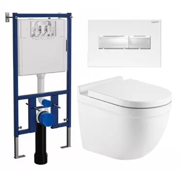 Комплект 3 в 1 инсталляция Loranto 4501 + Унитаз Azario Fora AZ-0017 E-R + кнопка белая глянцевая